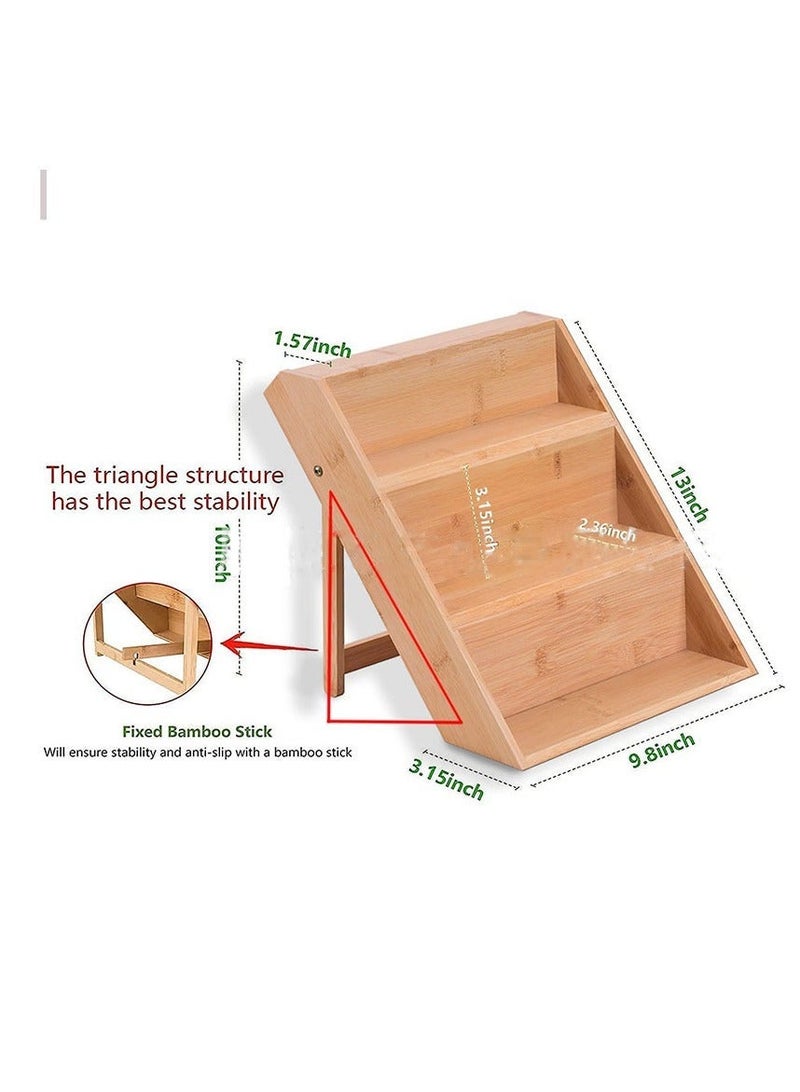 بيوينتي حامل وأدراج التوابل ثلاثي الطبقات، رف توابل خشبي ممتاز بتصميم متدرج للخزائن والأدراج وطاولات المطبخ [لا يتضمن أوعية التوابل] - Image 2